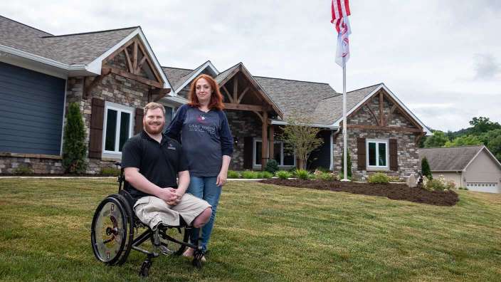 The Gary Sinise Foundation built Casey and Shannon Jones a mortgage-free, specially adapted smart home near the Great Smoky Mountains in Tennessee. Image courtesy of the Gary Sinise Foundation.