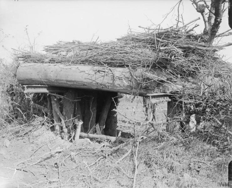 German gun emplacement. Baulkes of timber form the overhead cover. Combles.