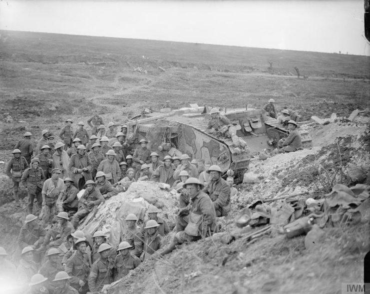 Mark I tank (D17) at Flers, 17th September 1916. Flers was taken on the 15th September with the aid of tanks.