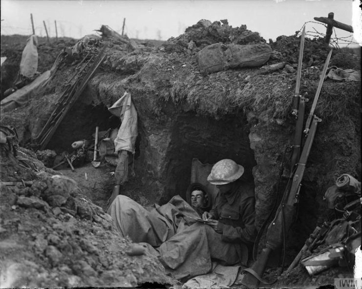 Newly hollowed out shelters for the British reserves at Mametz.