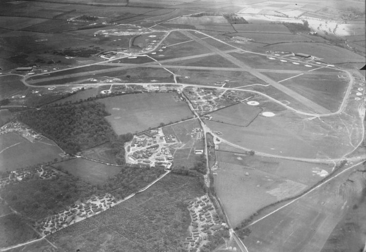 Oblique air photo of RAF Tarrant Rushton, looking Northeast to Southwest