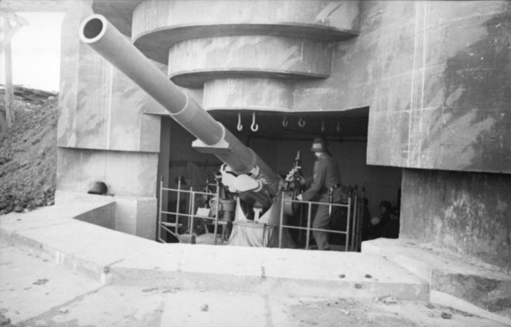 One of the 155 mm guns located at Pointe du Hoc.
