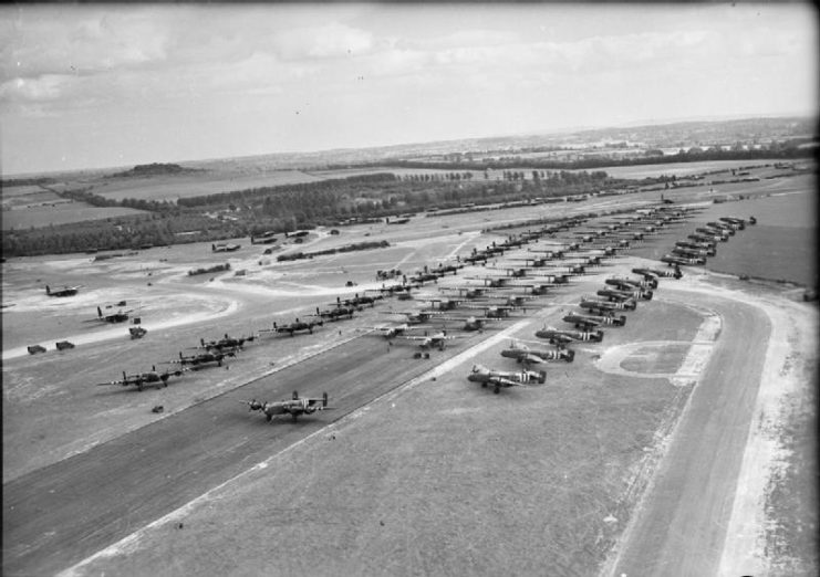 Operation MALLARD aircraft prepared for the reinforcement of the British airborne assault, assembled at Tarrant Rushton, Hampshire, on the afternoon of 6 June.