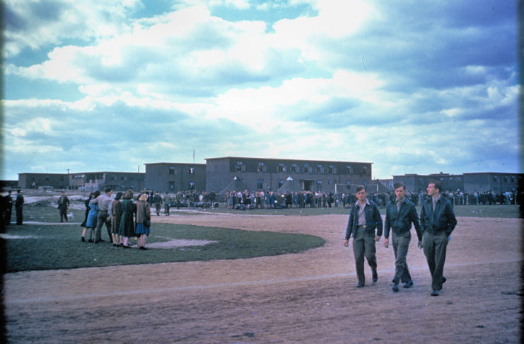 Personnel of the 91st Bomb Group at a Parade at Bassingbourn to celebrate their second year in the European Theatre of Operations, 17 September 1944.