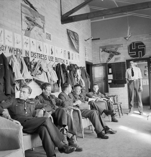 Spitfire pilots of No 234 Squadron at rest in the pilots’ room at Warmwell, 26 July 1941.