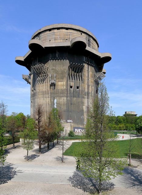 The German ‘G-Tower’ flak tower at Augarten, Vienna. The top of the ‘L-Tower’ is visible to the right.