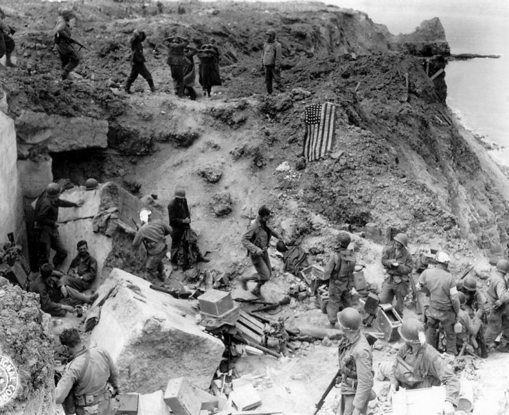 US Rangers rest at Pointe du Hoc.