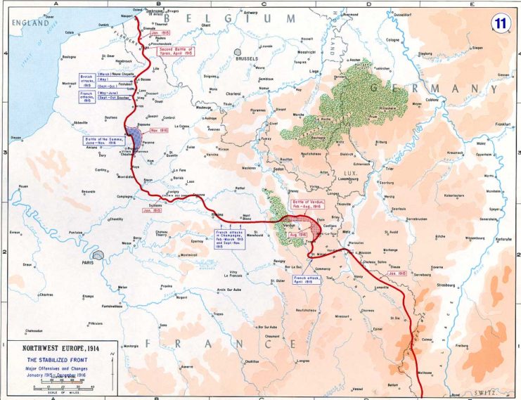 The Western Front showing both the Battle of Verdun and the Somme Offensive.