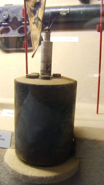 A Bouncing Betty in a Museum in Elizabeth Castle which guards the town of Saint-Hélier.