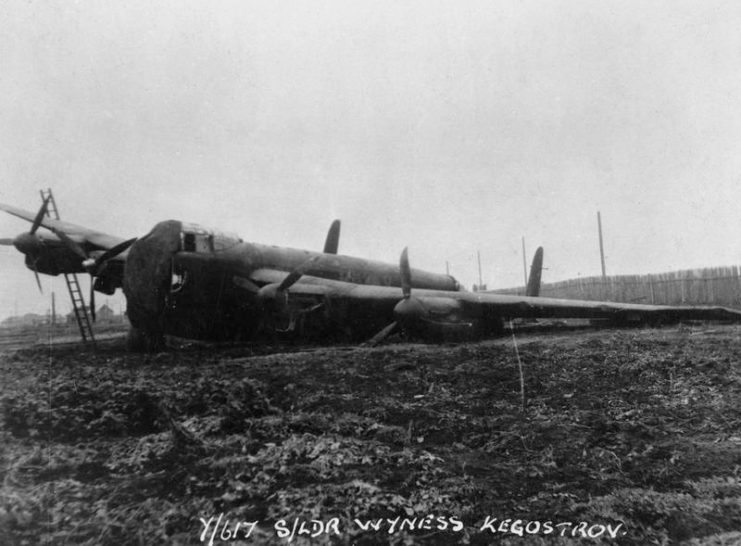 A No 617 Squadron Lancaster which crashed at Kegostrov in the USSR before the attack on the German battleship Tirpitz during Operation Paravane