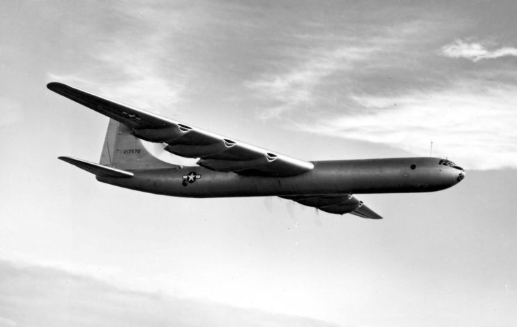 Convair XB-36 in flight. (U.S. Air Force photo)