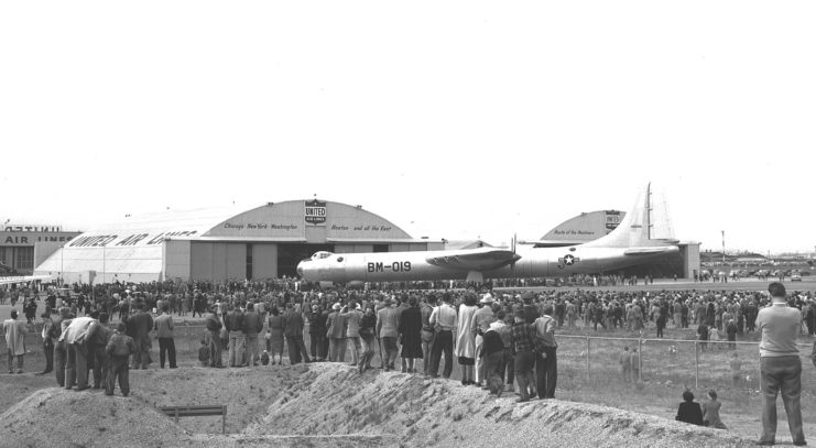 Hundreds of people walked to the North end of SFO on October 10, 1948 for a first look at the huge B-36. It was part of the San Francisco Air Fair celebration.