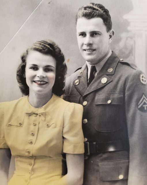Howard Wyss is pictured with his wife, Berniece, in this photograph from the early 1940s. Drafted in WWII, Wyss served as a bombardier aboard a B-24 Liberator in China. Courtesy of Nancy Wyss