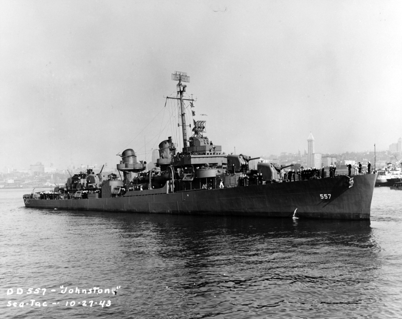 USS Johnston off Seattle, Washington, 27 October 1943 (Photo Credit: Naval History and Heritage Command)