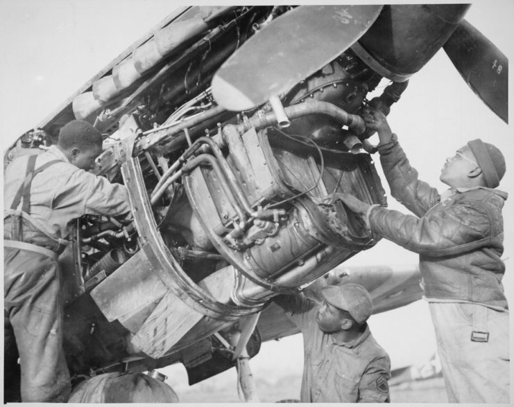 ‘Sharing credit for Negro fighter pilots’ victory over Nazis are mechanics George Johnson…and James C. Howard…