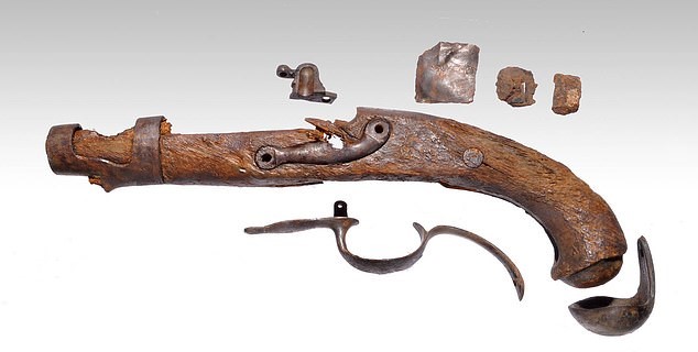 The new discoveries also include the remains of a flintlock pistol. Image credit - Ministry of Culture and Sports