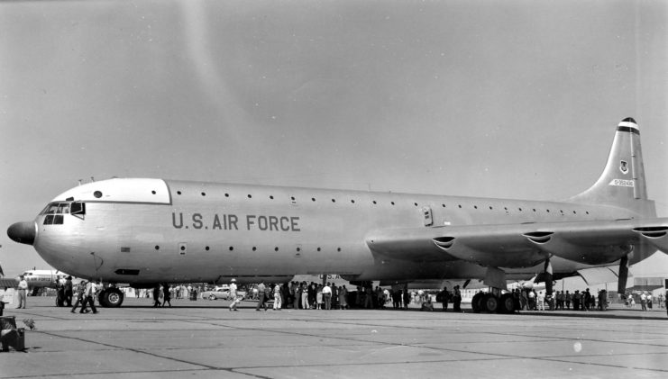 The single U.S. Air Force Convair XC-99, a prototype heavy cargo aircraft based on the B-36, which first flew on 23 November 1947.