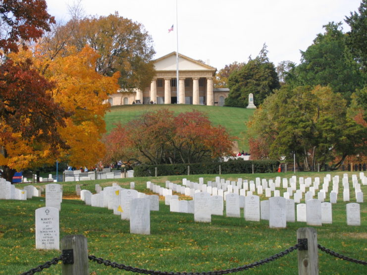 Arlington House in Arlington National Cemetery. Section 32 of the cemetery is in the foreground.