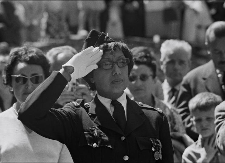 Josephine Baker saluting in uniform