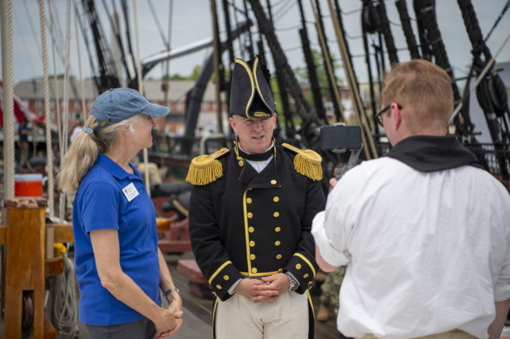 President of the USS Constitution Museum Anne Grims and USS Constitution Commanding Officer Cmdr. John Benda announce the museum has been voted as one the top five history museums in the United States.