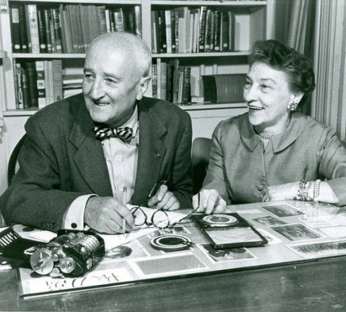 Elizebeth Smith and William F. Friedman sitting together at a desk