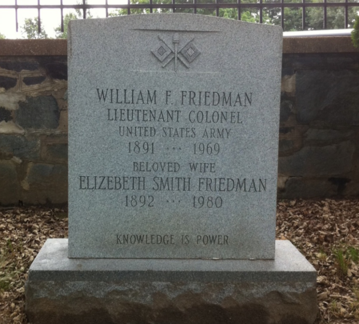 Grave of Elizabeth Smith Friedman and her husband at Arlington National Cemetery.