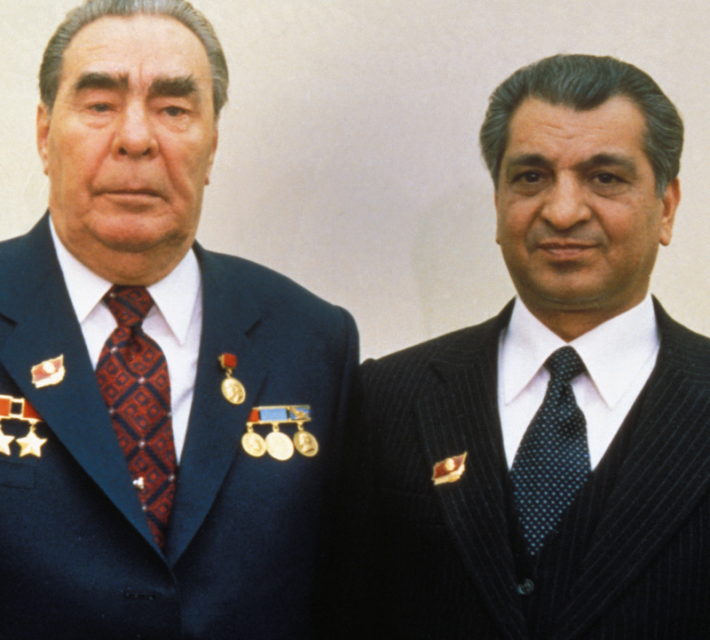 Leonid Brezhnev poses with Babrak Karmal