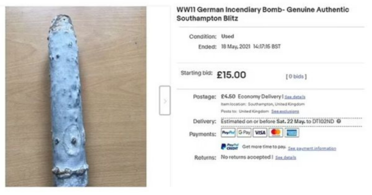 eBay listing for German incendiary
