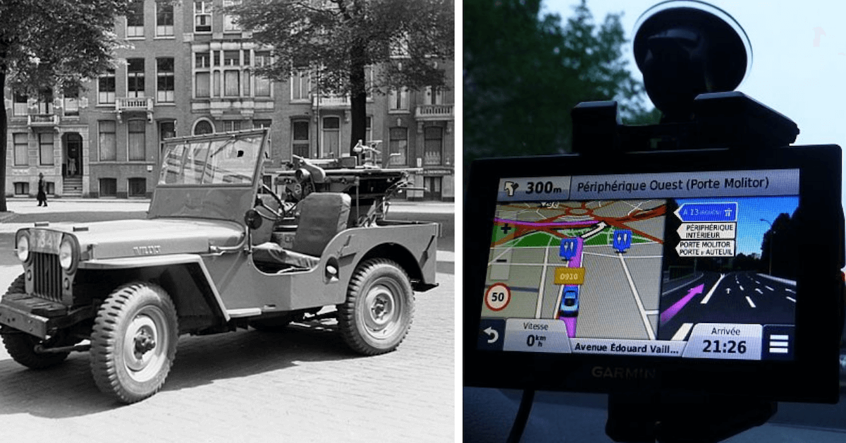Jeep from 1947 & a modern GPS unit