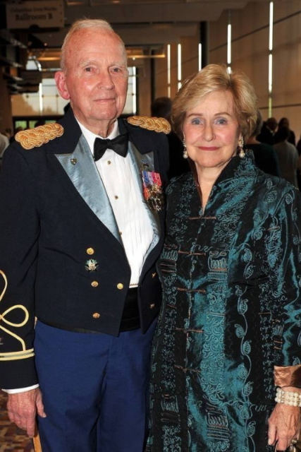 Retired Col. Ralph Puckett with wife Jeannie celebrating his 90th birthday, December 2016.