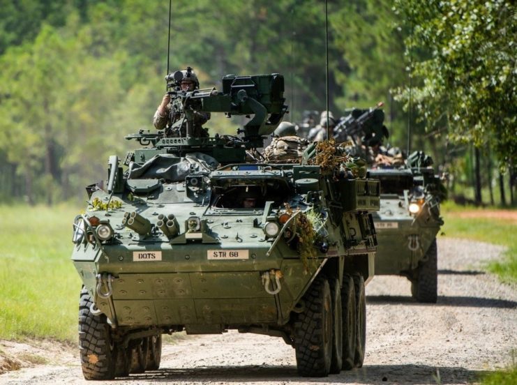 Stryker combat vehicles in Fort Benning, Ga., Sept. 2, 2020
