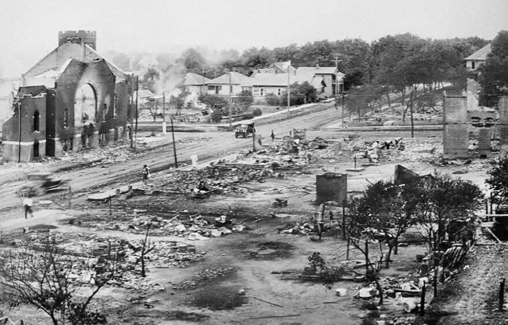 Part of Greenwood District burned in the riots, Tulsa, Oklahoma, USA, June 1921.