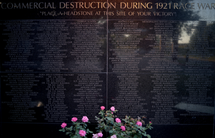 The Black Wall Street Massacre memorial is shown June 18, 2020 in Tulsa, Oklahoma.