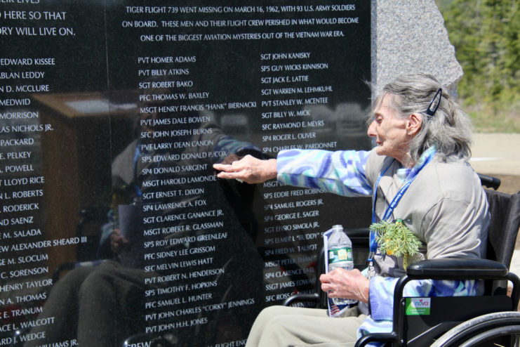 Josephine Gilpatrick, sister of Donald “Duckie” Sargent, who was aboard Flying Tiger Line Flight 739, and has waited 59 years to see her brother’s name in stone.