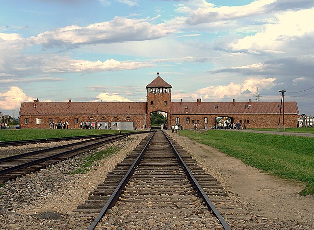 Frontal view of the entrance at Auschwitz