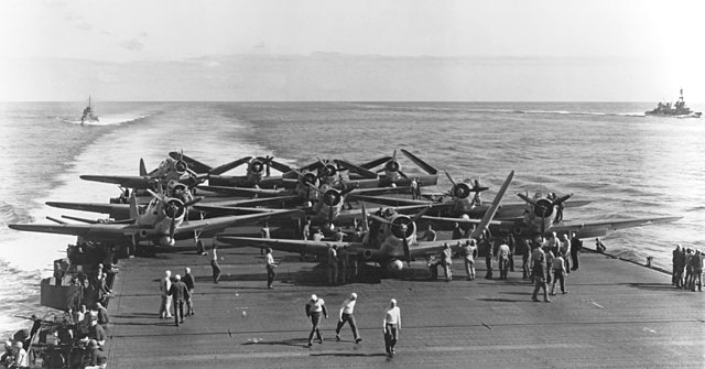 Planes and crewmen aboard the USS Enterprise during the Battle of Midway