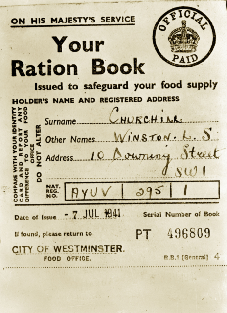 Photocopy of Winston Churchill's ration card during World War II