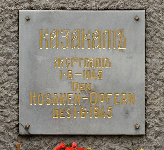 A commemorative plaque in the Cossack cemetery in Peggetz, Lienz, Austria