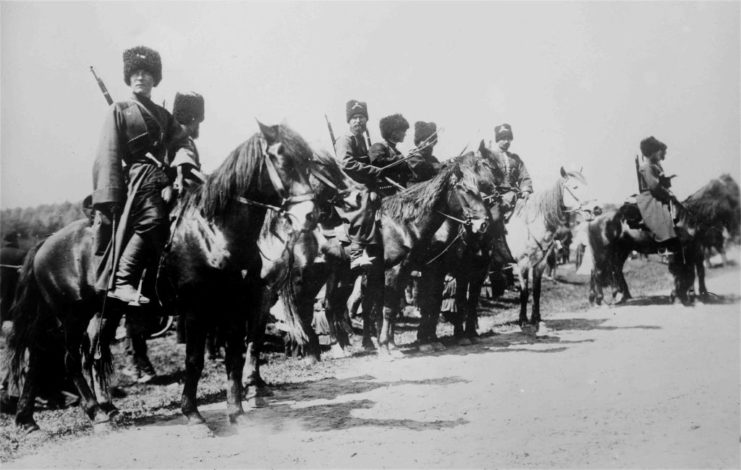 Russian Cossacks on horseback