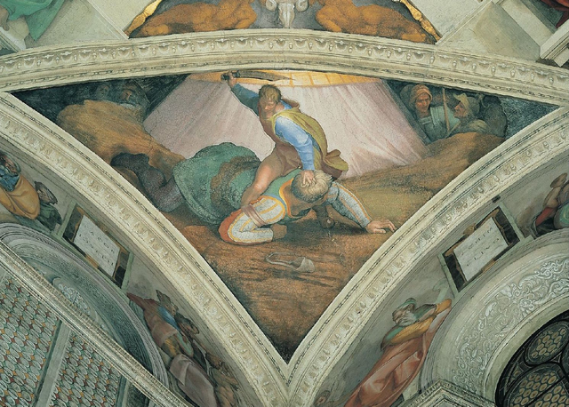 Michelangelo's David and Goliath on the ceiling of the Sistine Chapel