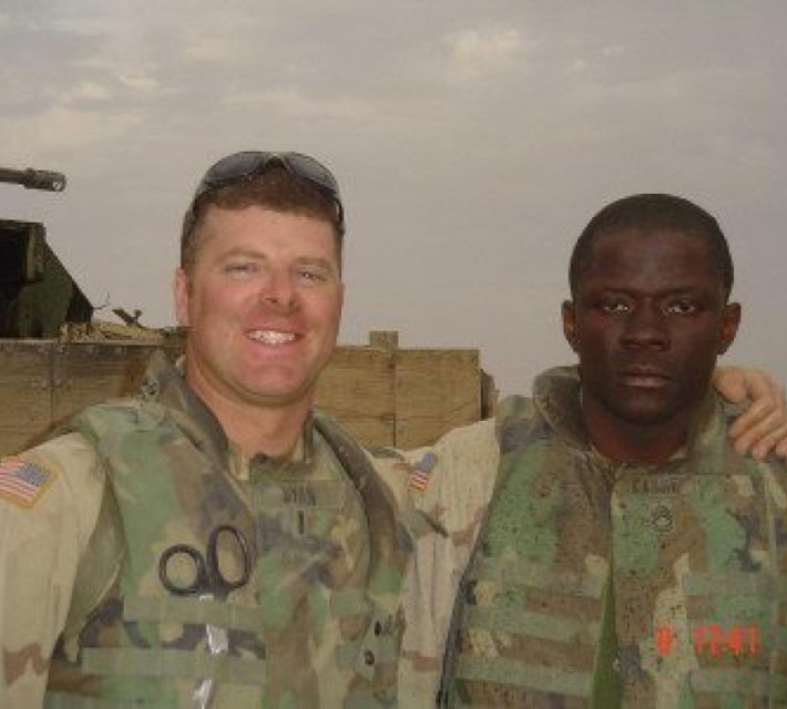 Then 1st Lt. James "Jimmy" Ryan, left, poses with Sgt. 1st Class Alwyn Cashe during their deployment to Forward Operating Base McKenzie in Samarra, Iraq.