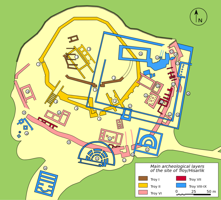 Map showing the different layers of the site of Troy