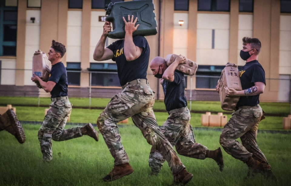Soldiers conduct a surfboard competition at Schofield Barracks, Hawaii, March 3, 2021. The competition consisted of 14 rigorous events to test soldier’s physical and mental strength.