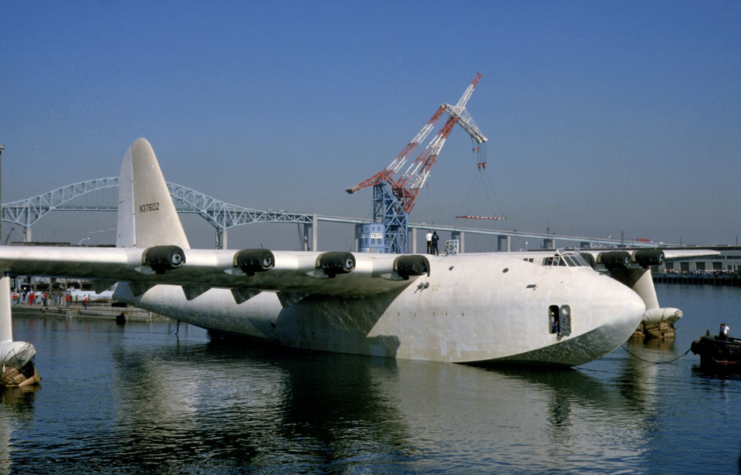 Six times larger than any aircraft of its time, the Spruce Goose, also known as the Hughes Flying Boat, is made entirely of wood circa 1980 in Los Angeles. 
