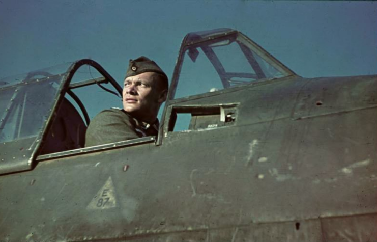 Posing in the pilot's seat of a Soviet Ilyushin machine Autumn 1942