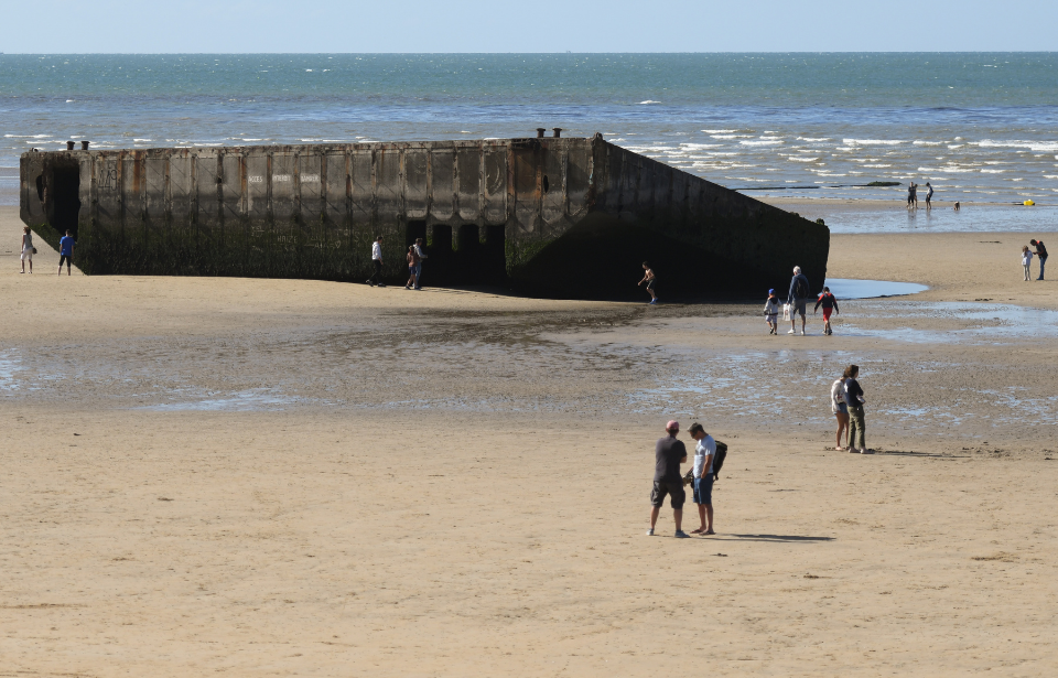 A view of the remains of Mulberry harbour off Arromanches-les-Bains.