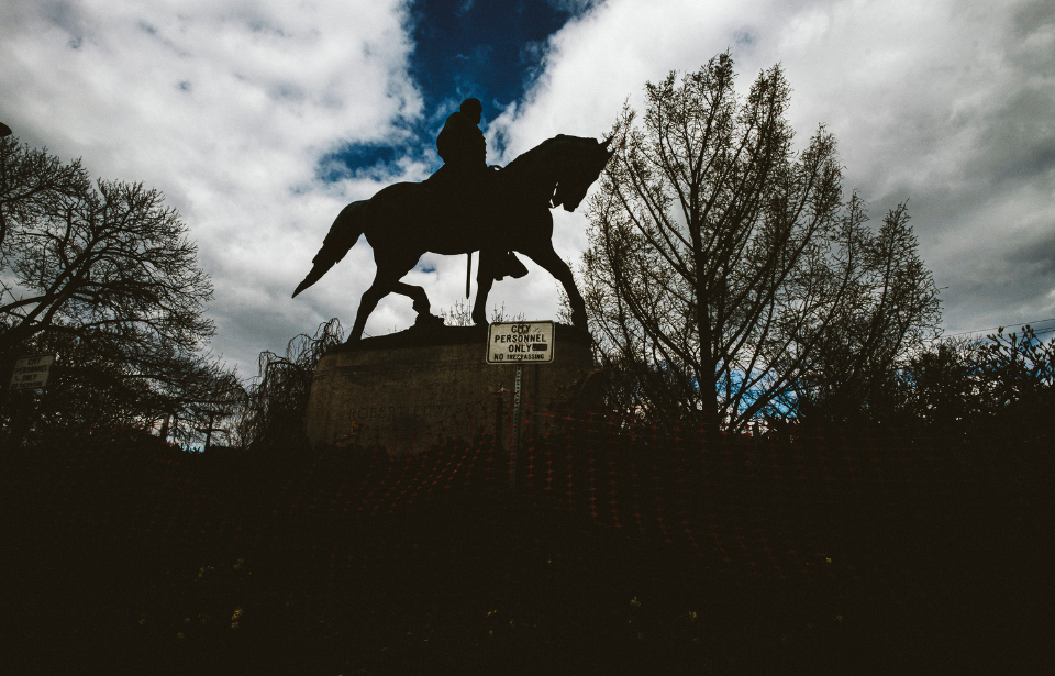 A statue of Confederate General Robert E. Lee is seen in Market Street Park on April 1, 2021 in Charlottesville, Virginia. (Photo Credit: Eze Amos/Getty Images)