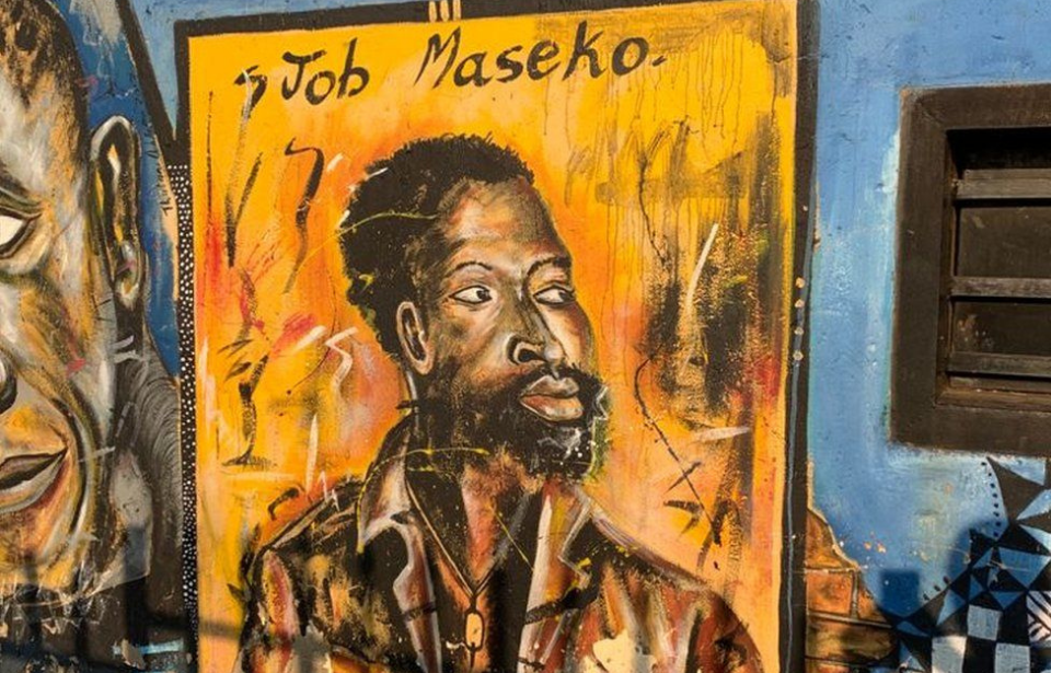 A mural depicting Job Maseko in Springs, South Africa.