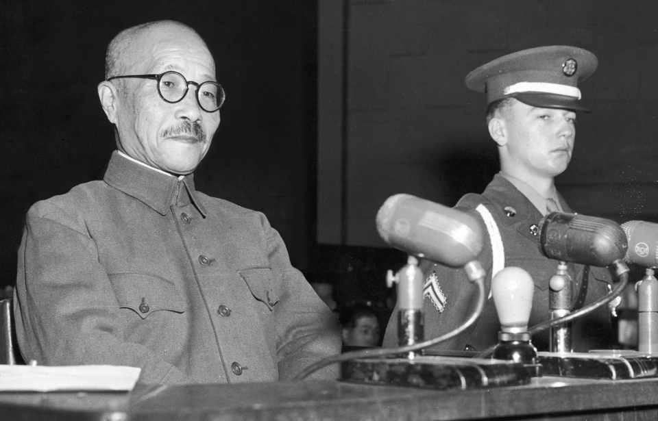 Hideki Tojo takes the stand for the first time during the International Tribunal trials in Tokyo, Japan, 1947. (Photo Credit: Archive Photos/Getty Images)