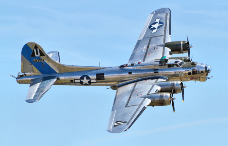 A B-17G heavy bomber at an airshow in Chino, 2014.